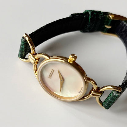 Gucci 1990s Seashell Dial Gold Plated Horsebit Watch
