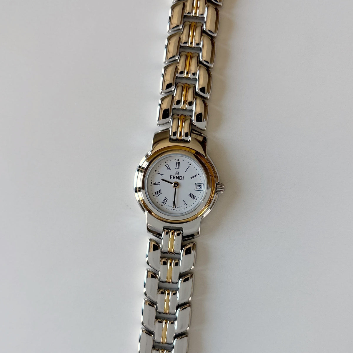 Fendi 1990s Date Round Dial Two Tone Watch