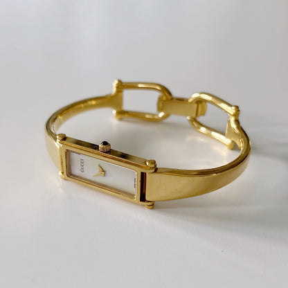 Gucci 1990s Seashell Dial Gold Plated Bangle Watch