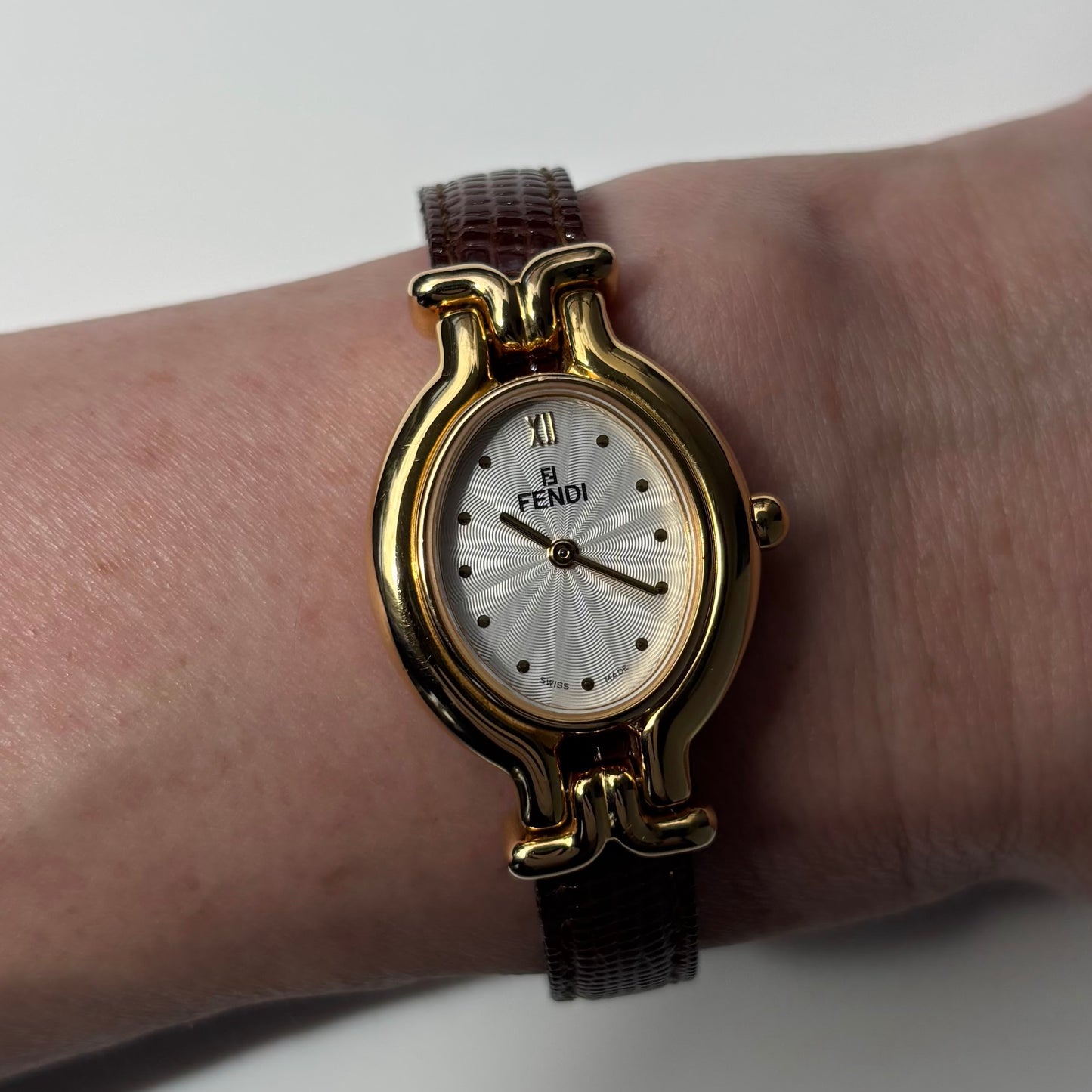 Fendi 1990s Interchangeable Strap Gold Plated Watch with 5 straps, case
