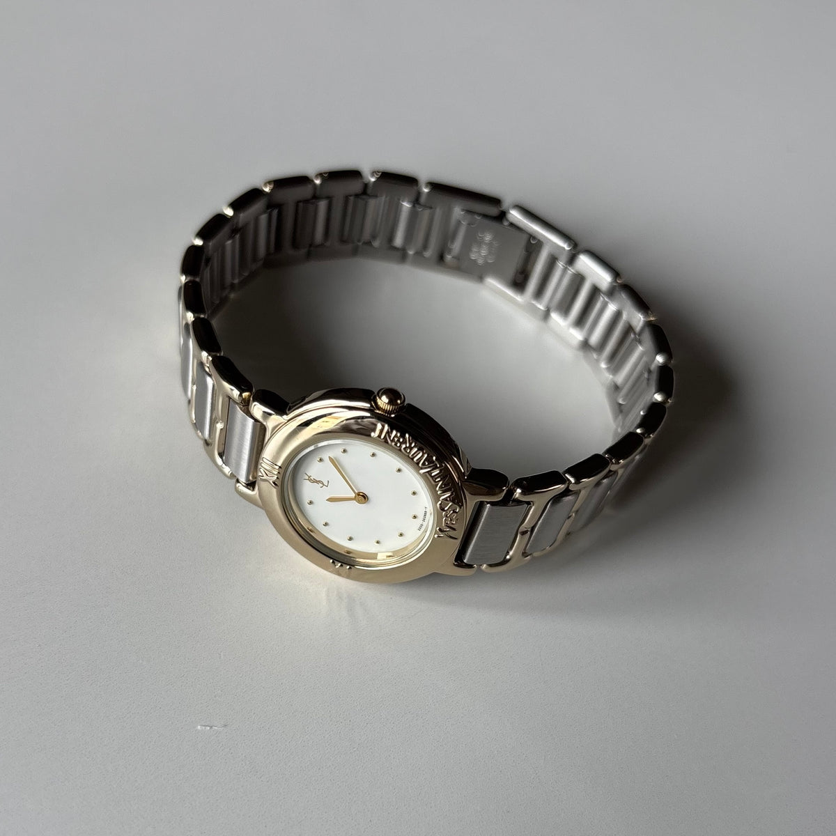 Yves Saint Laurent 1990s Cream Round Dial Two-Tone Gold-Plated Watch