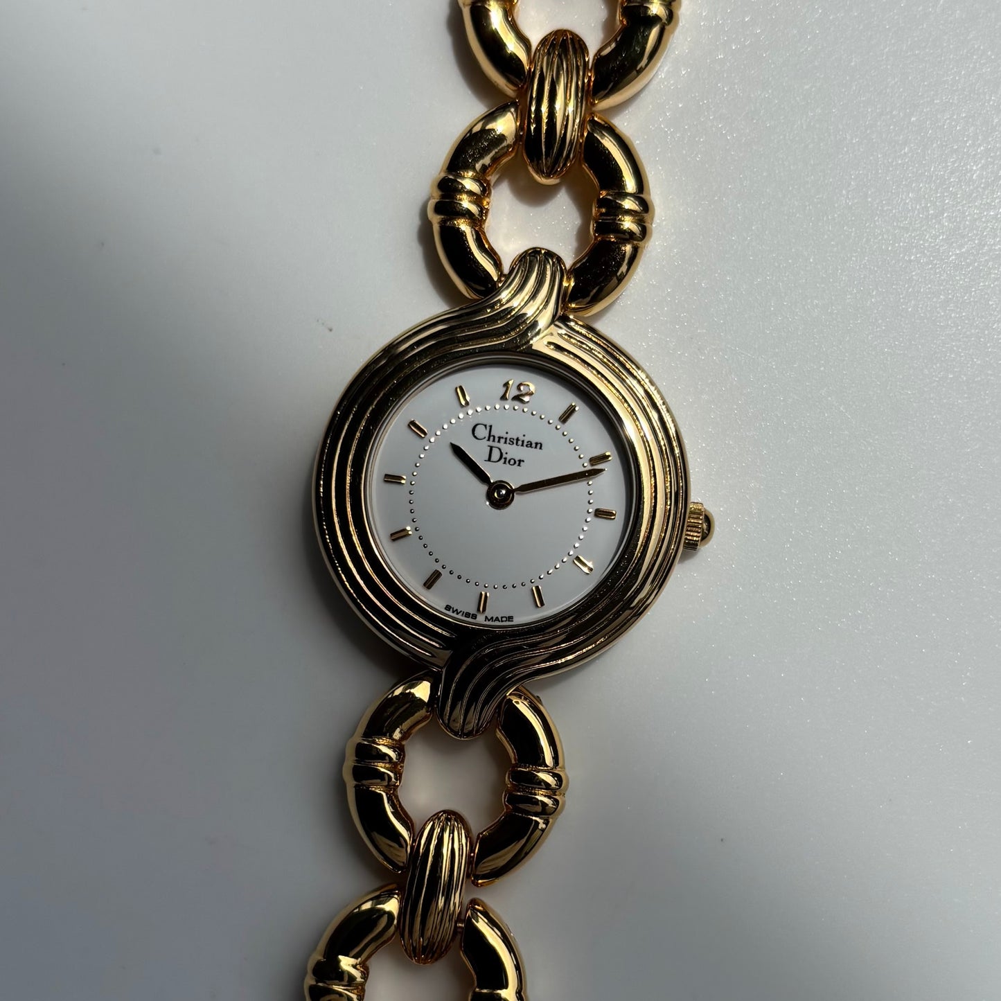 Dior 1990s Round Dial Interchangeable strap Gold Plated Watch with 3 straps, case