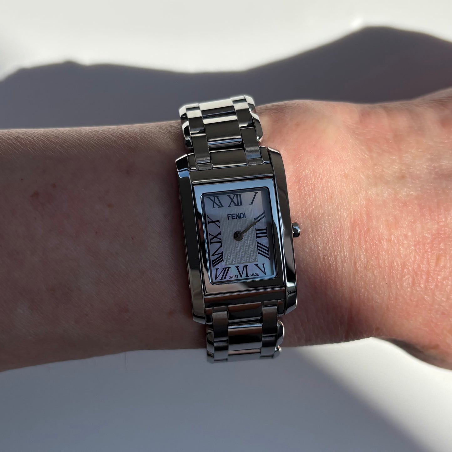 Fendi 1990s Seashell Dial Stainless steel Tank Watch