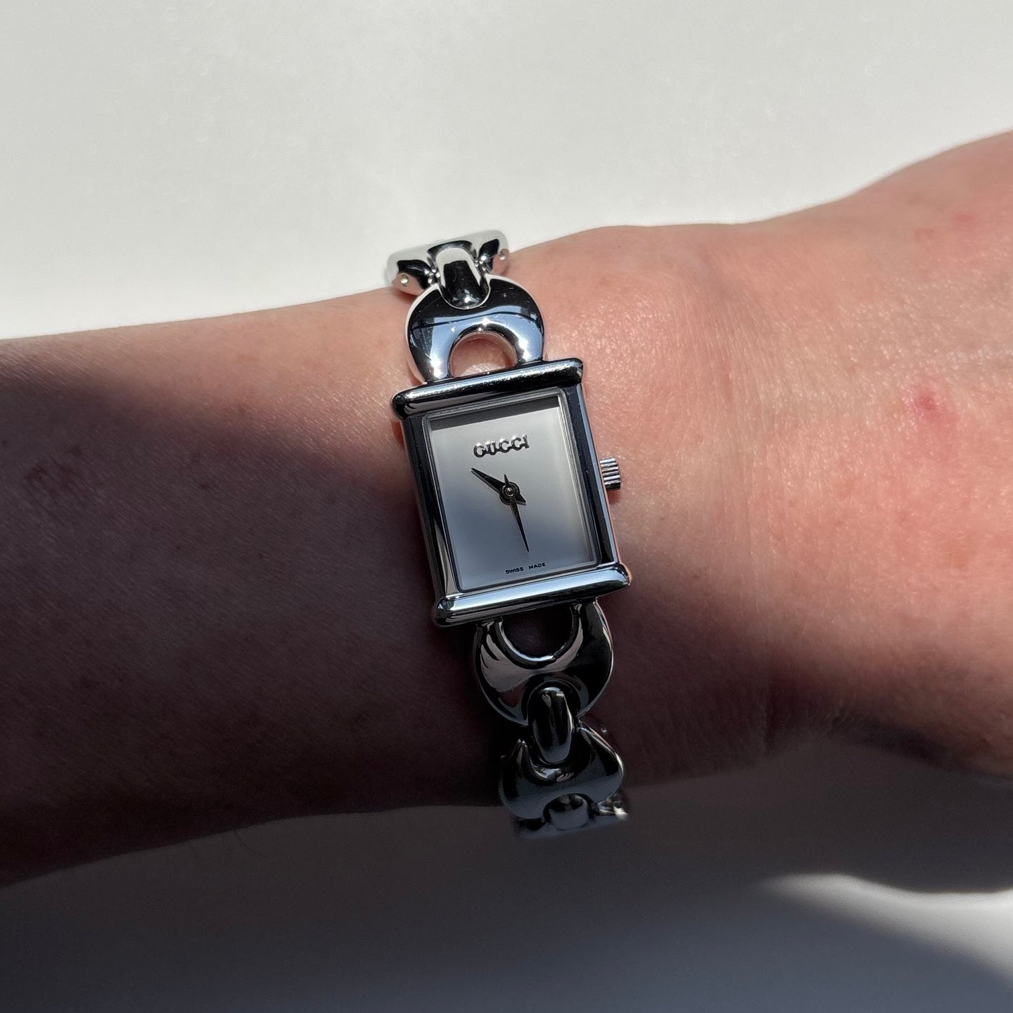 Gucci 1990s Interchangeable Strap Silver Watch with 3 straps, case
