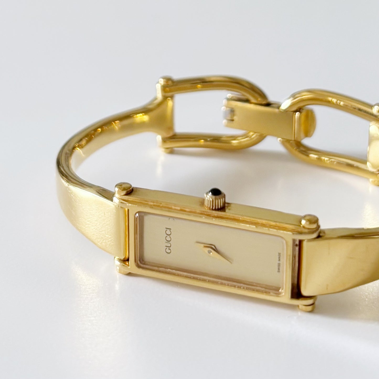 Gucci 1990s Gold Dial Gold Plated Bangle Watch