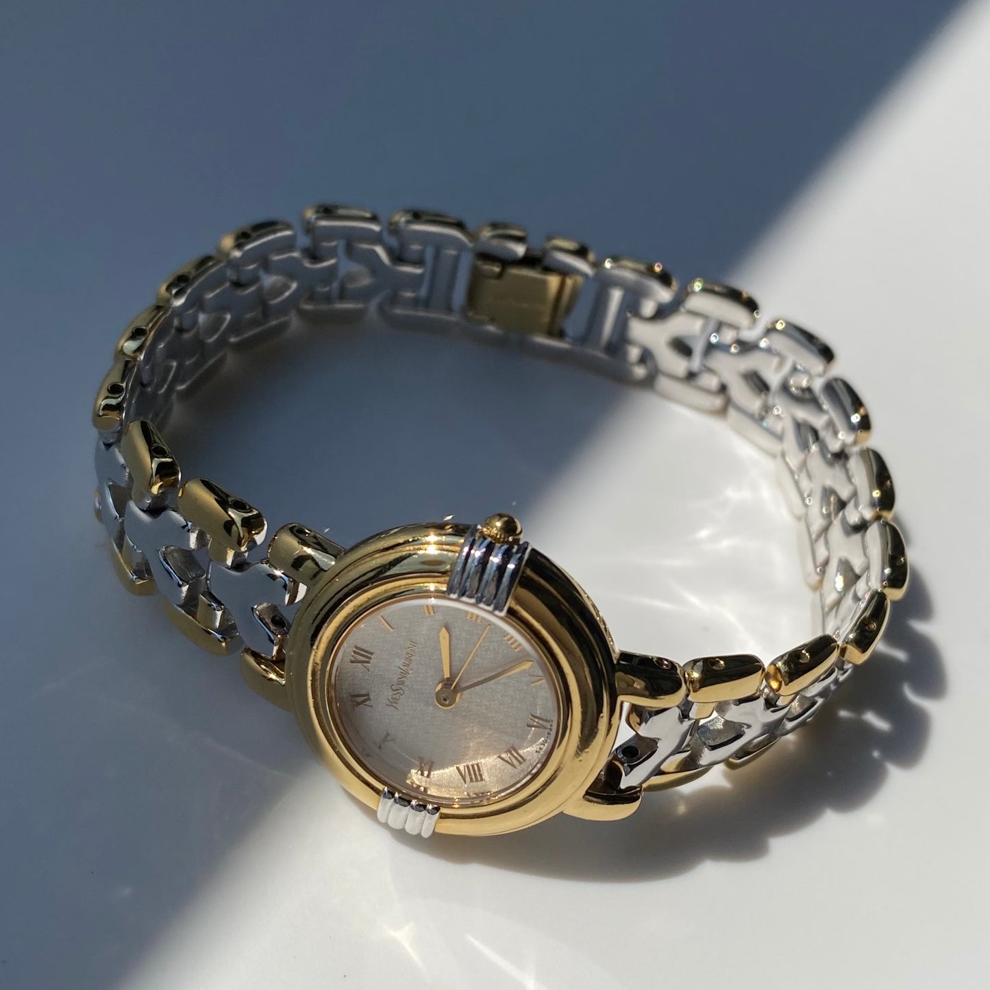 Yves Saint Laurent 1990s Round Dial Gold Plated Two Tone Watch