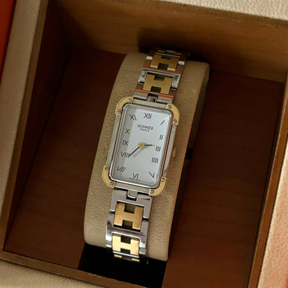 Hermes 1990s Two Tone Rectangular Watch