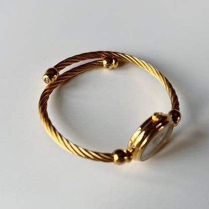 Gucci 1990s Seashell Dial Gold Plated Cable Bangle Watch