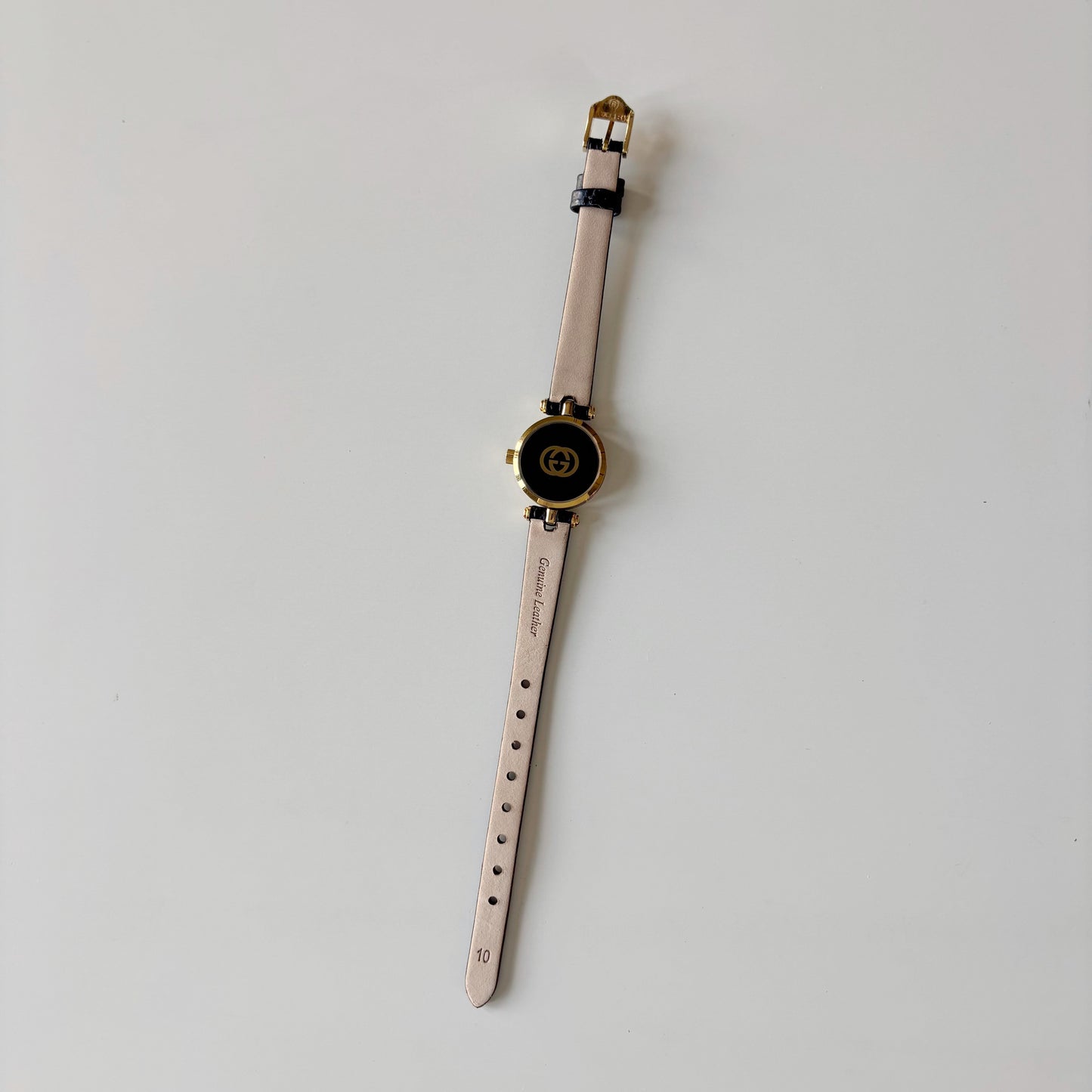 Gucci 1980s Black Round Dial Gold Plated Watch