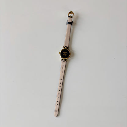 Gucci 1980s Black Round Dial Gold Plated Watch