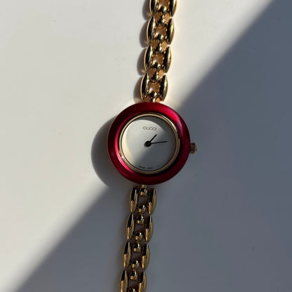 Gucci 1990s Interchangeable Bezel Gold Plated Watch with 6 bezels, case (165mm)