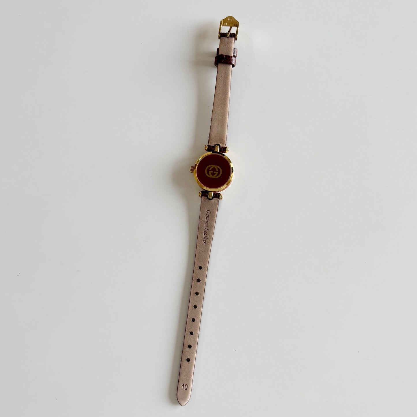Gucci 1990s Round Gold Dial Gold Plated Watch