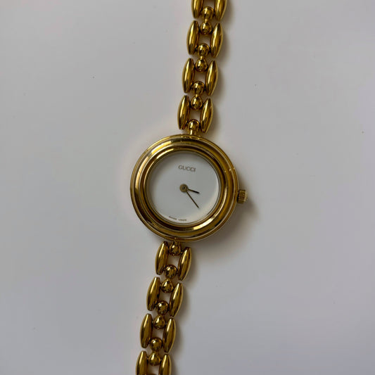 Gucci 1990s 18K Gold Plated Interchangeable Watch with 2 bezels