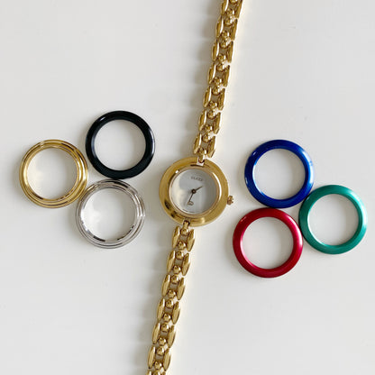 Gucci 1990s Interchangeable Bezel Gold Plated Watch with 6 bezels, case (160mm)