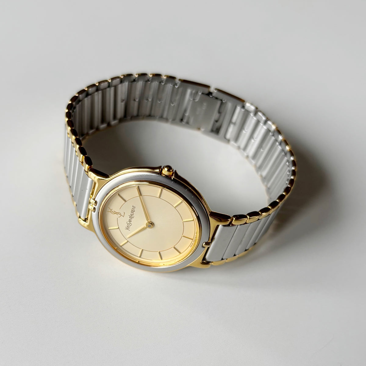 Yves Saint Laurent 1990s Large Round Dial Two Tone Gold Plated Watch (Large)