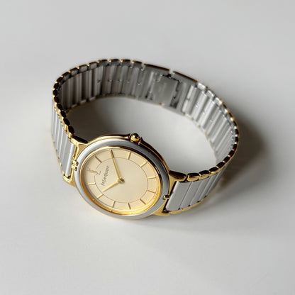 Yves Saint Laurent 1990s Large Round Dial Two Tone Gold Plated Watch (Large)