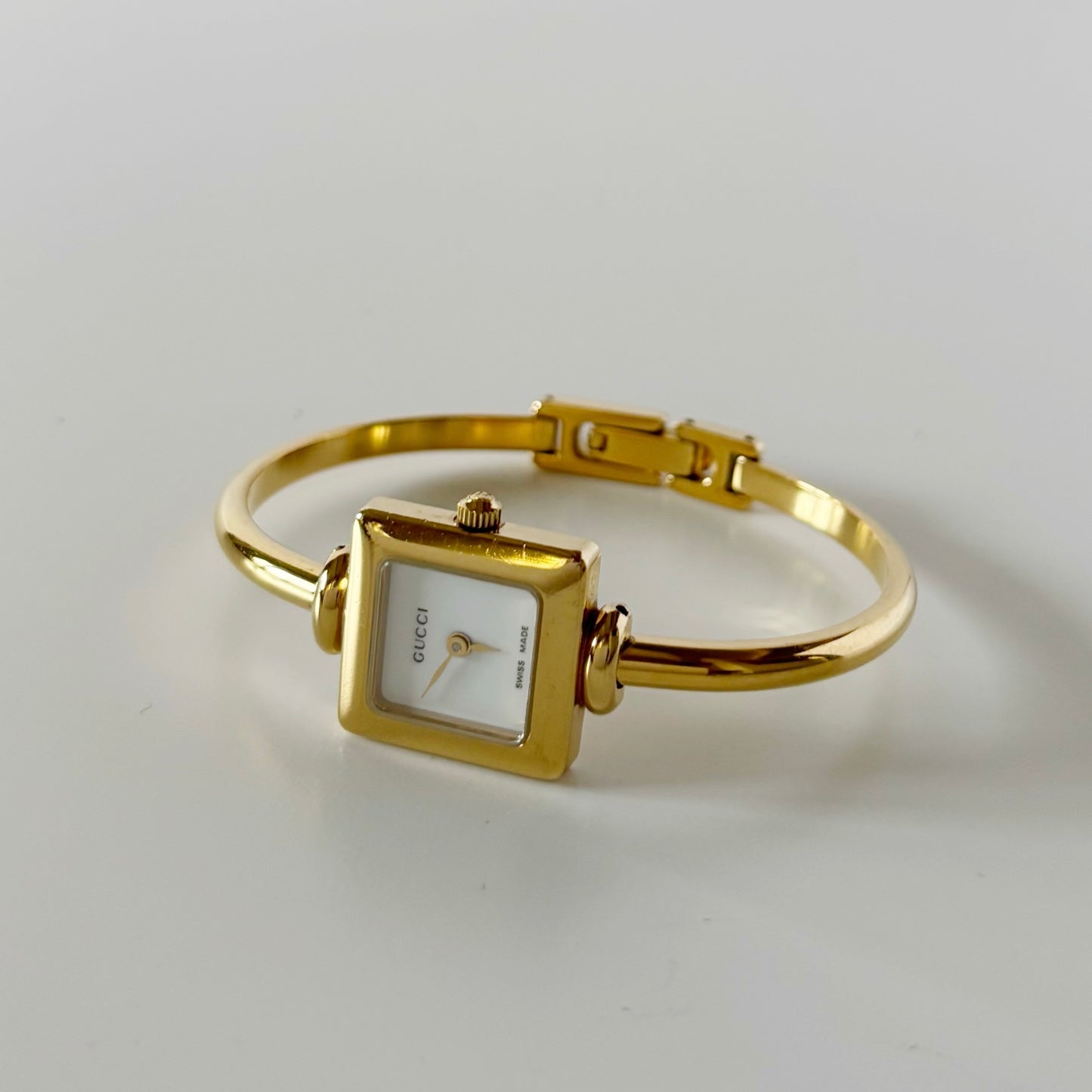 Gucci 1990s Square Dial Gold Plated Bangle Watch