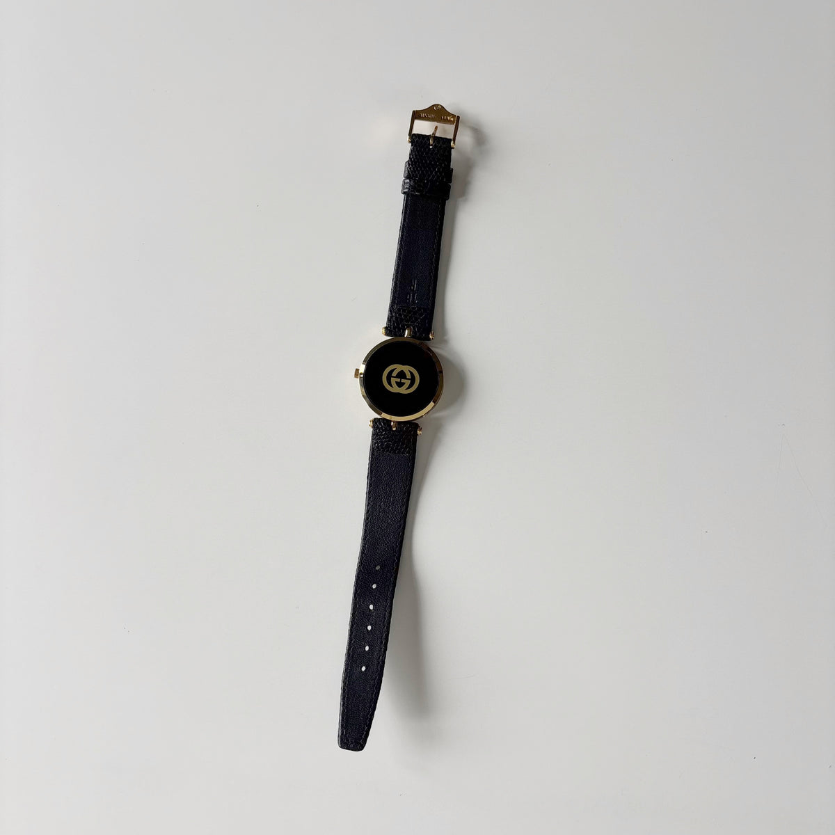 Gucci 1980s Round Black Dial Gold-Plated Watch (Large)