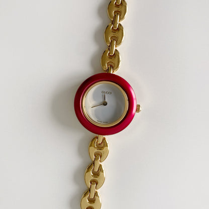 Gucci 1990s Interchangeable Bezel Gold Plated Watch with 6 bezels, case (166mm)