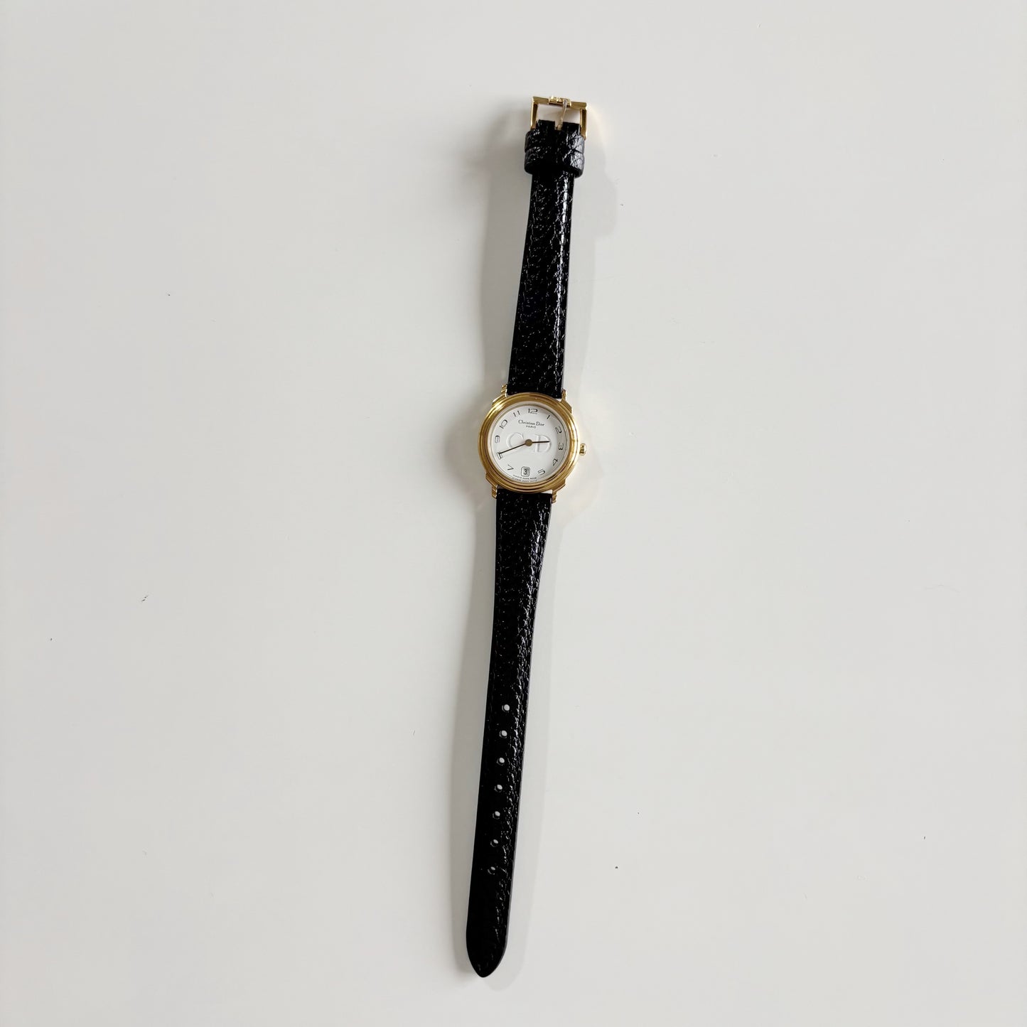 Dior 1990s Date Round Dial Gold Plated Watch