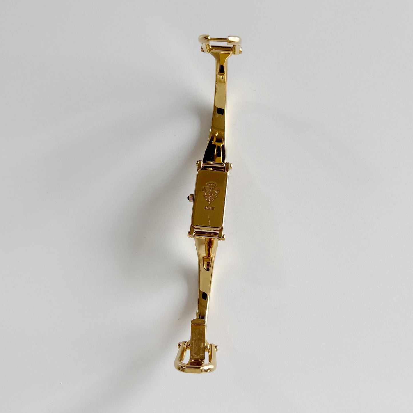 Gucci 1990s Rectangular Seashell Dial Gold Plated Bangle Watch