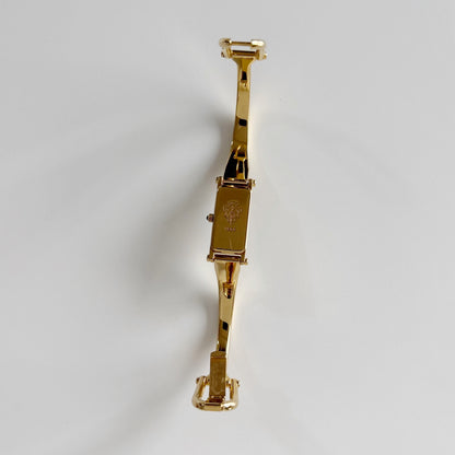 Gucci 1990s Rectangular Seashell Dial Gold Plated Bangle Watch