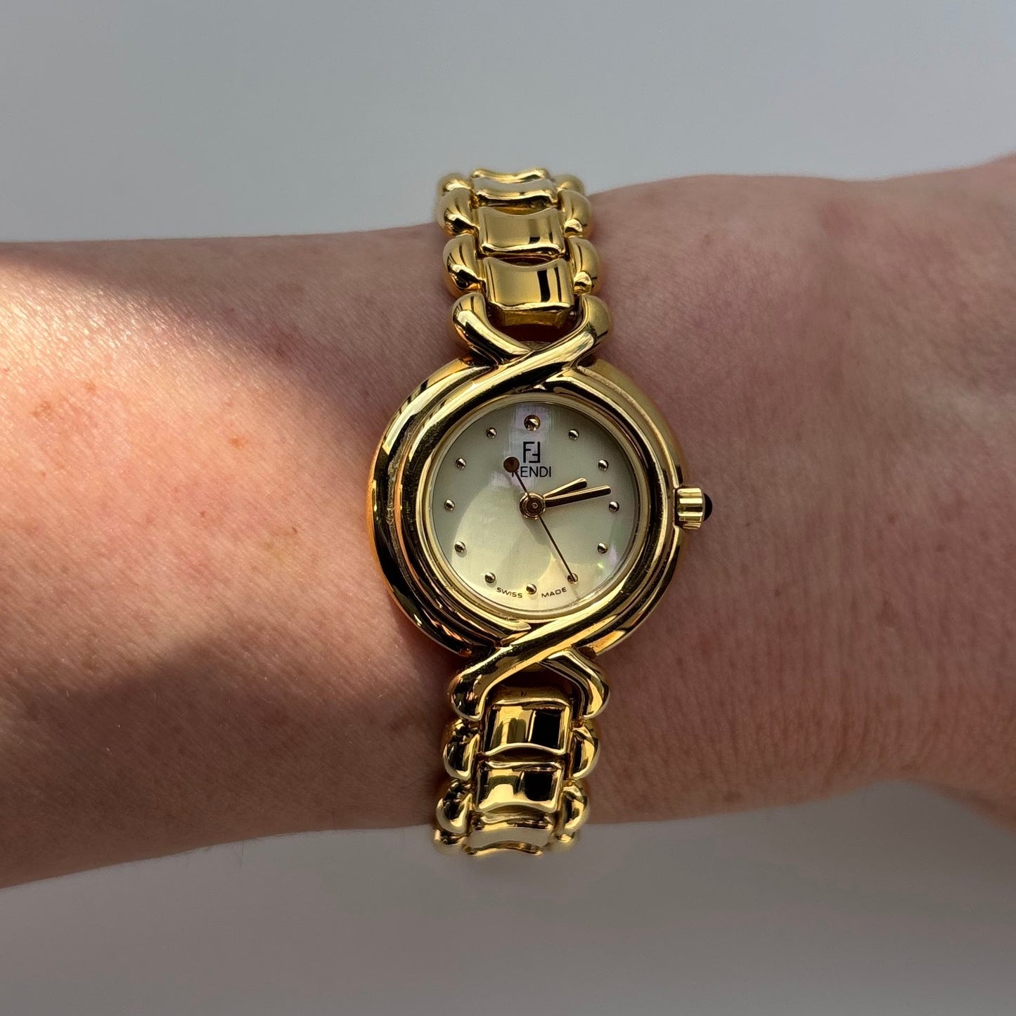 Fendi 1990s Seashell Dial Gold Plated Watch