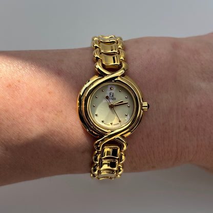 Fendi 1990s Seashell Dial Gold Plated Watch