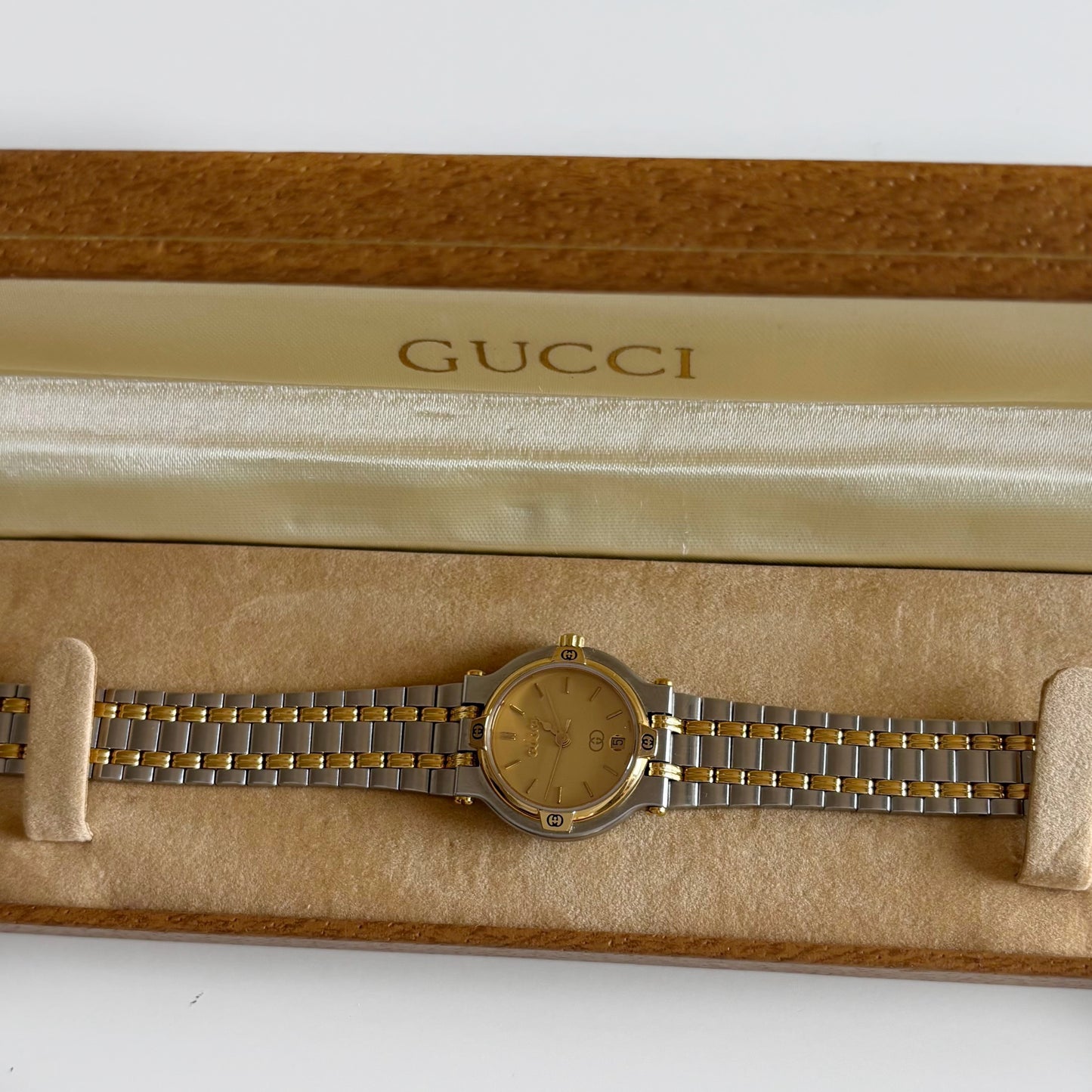 Gucci 1990s Date Round Dial Two Tone Watch