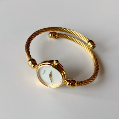 Gucci 1990s Seashell Dial Gold Plated Cable Bangle Watch