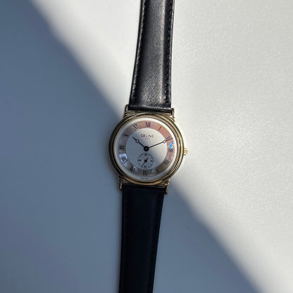 Celine 1990s Seashell Round Dial Gold Plated Watch (Large)