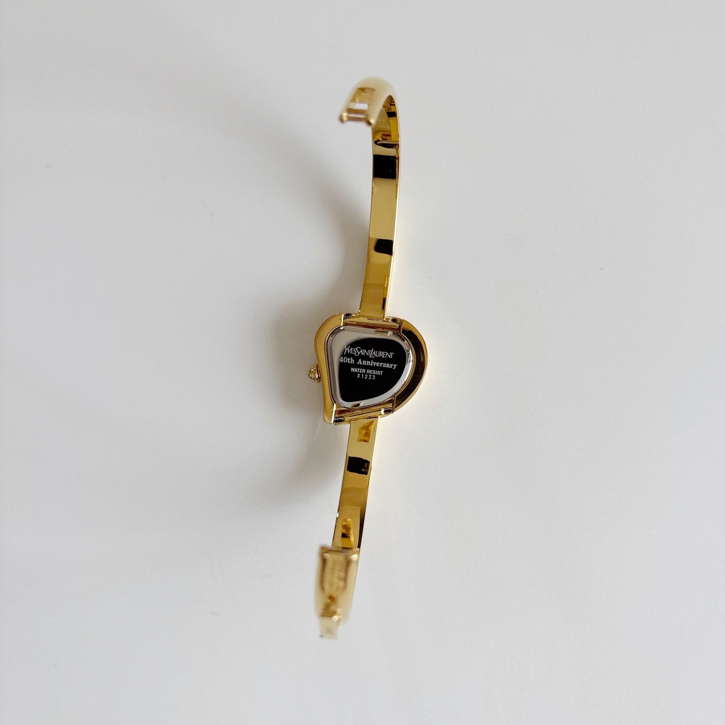 Yves Saint Laurent 1990s Heart Shaped Dial Gold Plated Bangle Watch