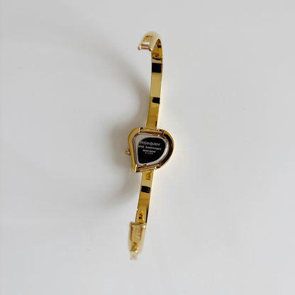 Yves Saint Laurent 1990s Heart Shaped Dial Gold Plated Bangle Watch