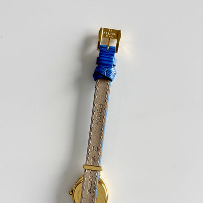 Fendi 1990s Interchangeable Strap Oval Dial Gold Plated Watch with 5 straps, case