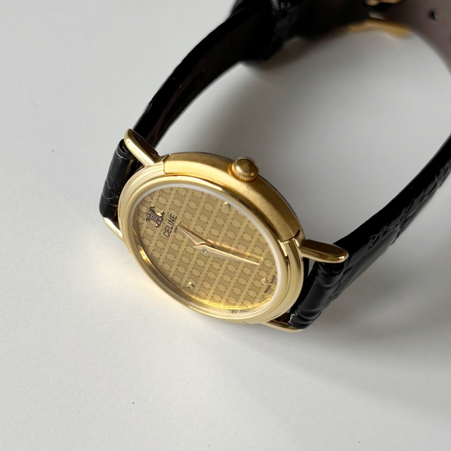 Celine 1990s Round Dial Gold Plated Watch
