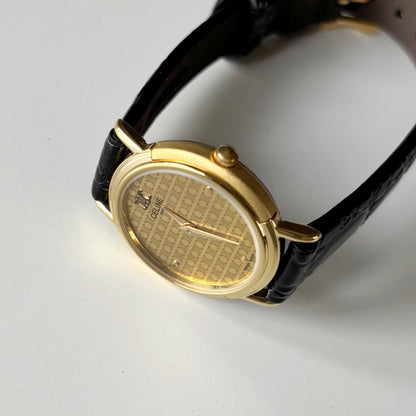 Celine 1990s Round Dial Gold Plated Watch