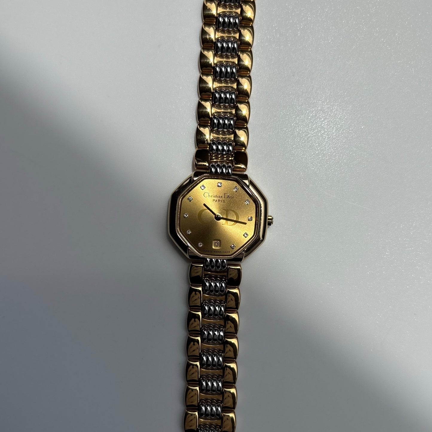 Dior 1990s Octagon Dial Two Tone Gold Plated Watch