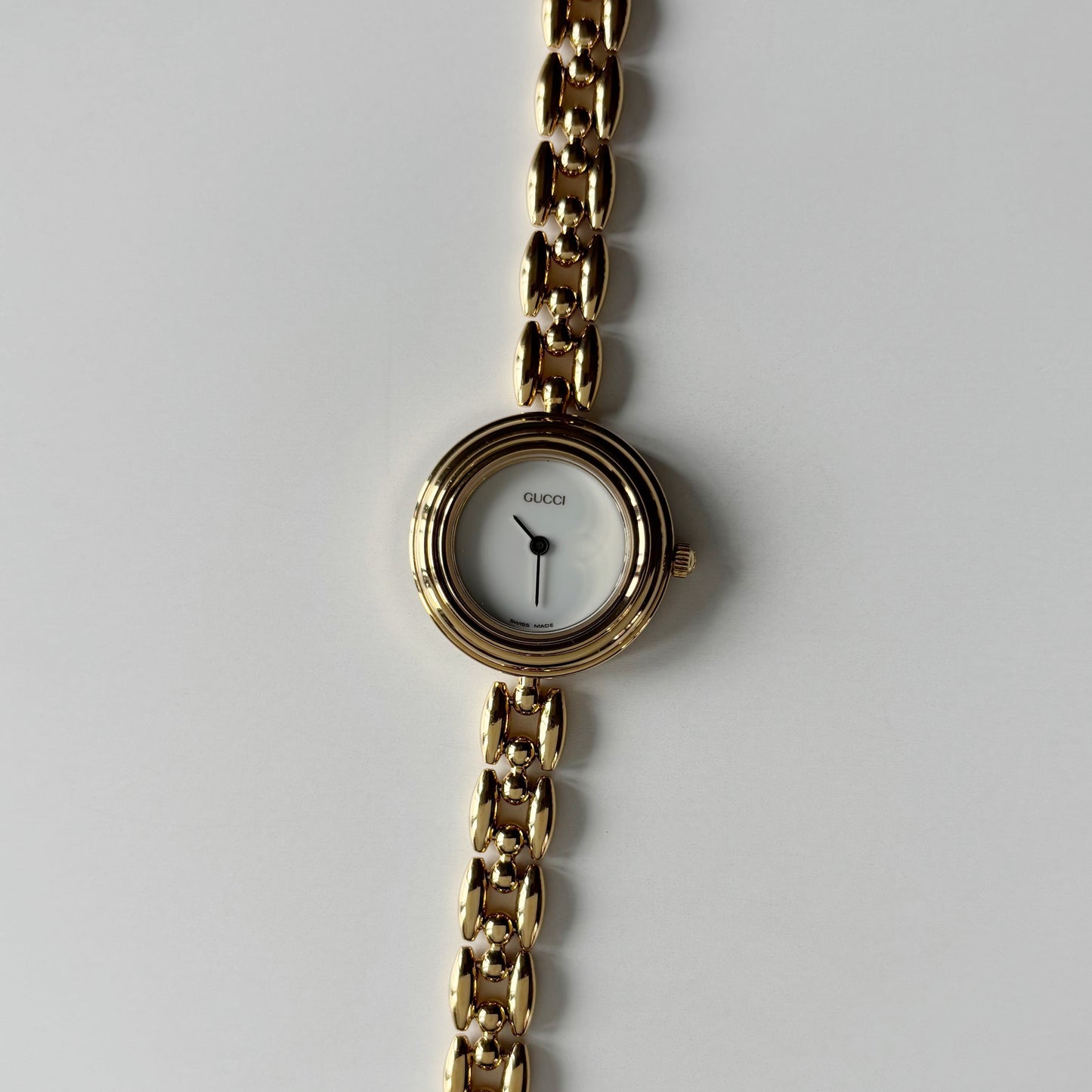 Gucci 1990s Interchangeable Bezel Gold Plated Rice Chain Watch with 6 bezels, case (160mm)