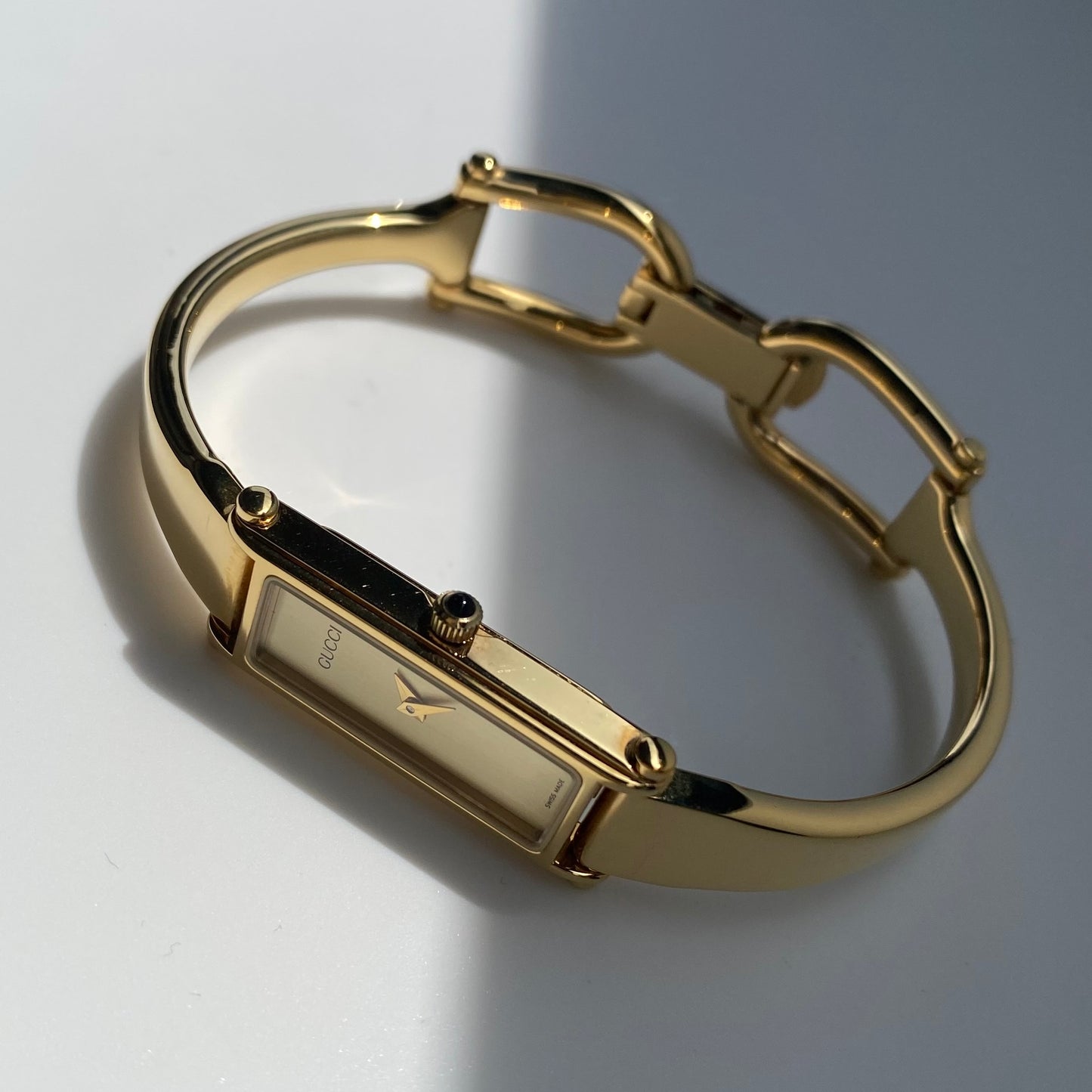 Gucci 1990s Gold Dial Gold Plated Bangle Watch