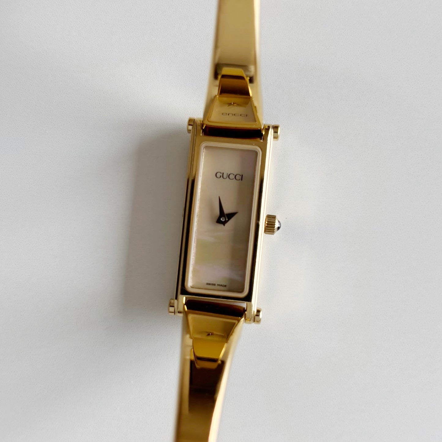 Gucci 1990s Seashell Dial Gold Plated Bangle Watch