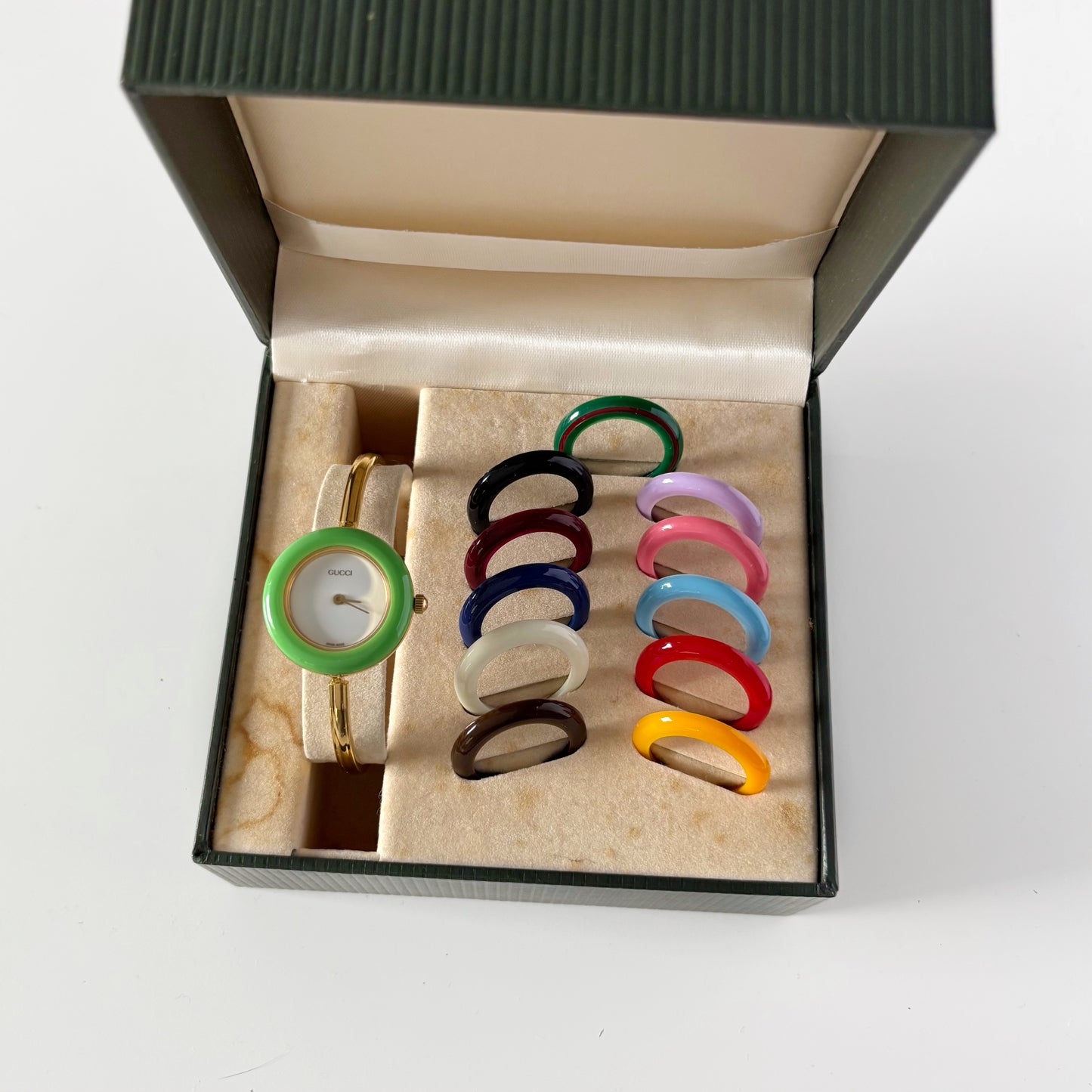 Gucci 1990s Interchangeable Bezel Gold Plated Watch with 12 bezels, case