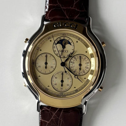 Gucci 1990s Moon Phase Gold Plated Two Tone Watch (Large)