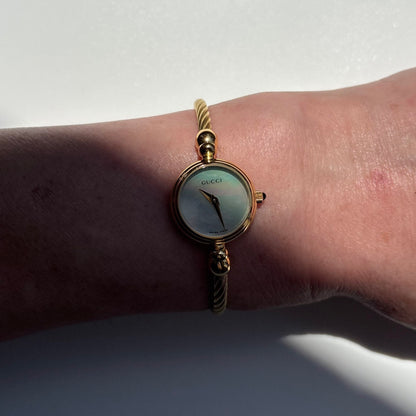 Gucci 1990s Seashell Dial Gold Plated Cable Bangle Watch