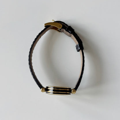 Gucci 1980s Black Dial Round Gold-Plated Watch