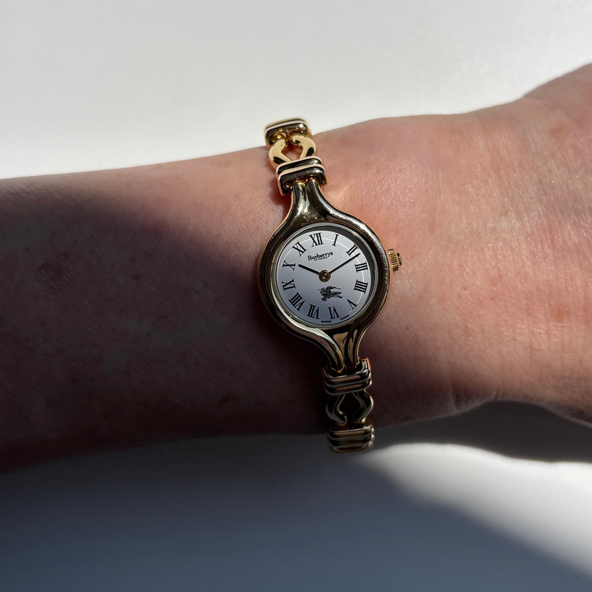 Burberry 1990s Round Dial Gold Plated Watch