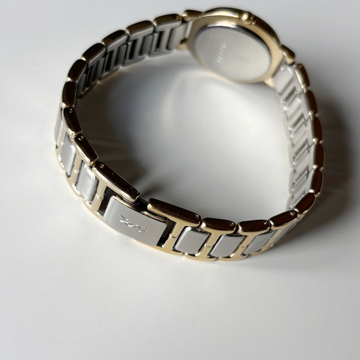 Yves Saint Laurent 1990s Cream Round Dial Two-Tone Gold-Plated Watch