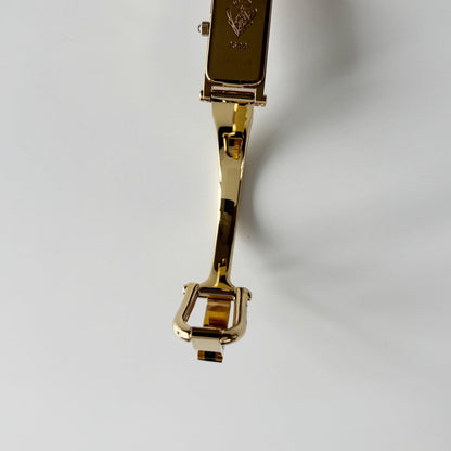 Gucci 1990s Seashell Rectangular Dial Gold Plated Bangle Watch