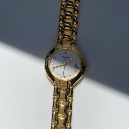 Dior 1990s Round Dial Gold Plated Watch