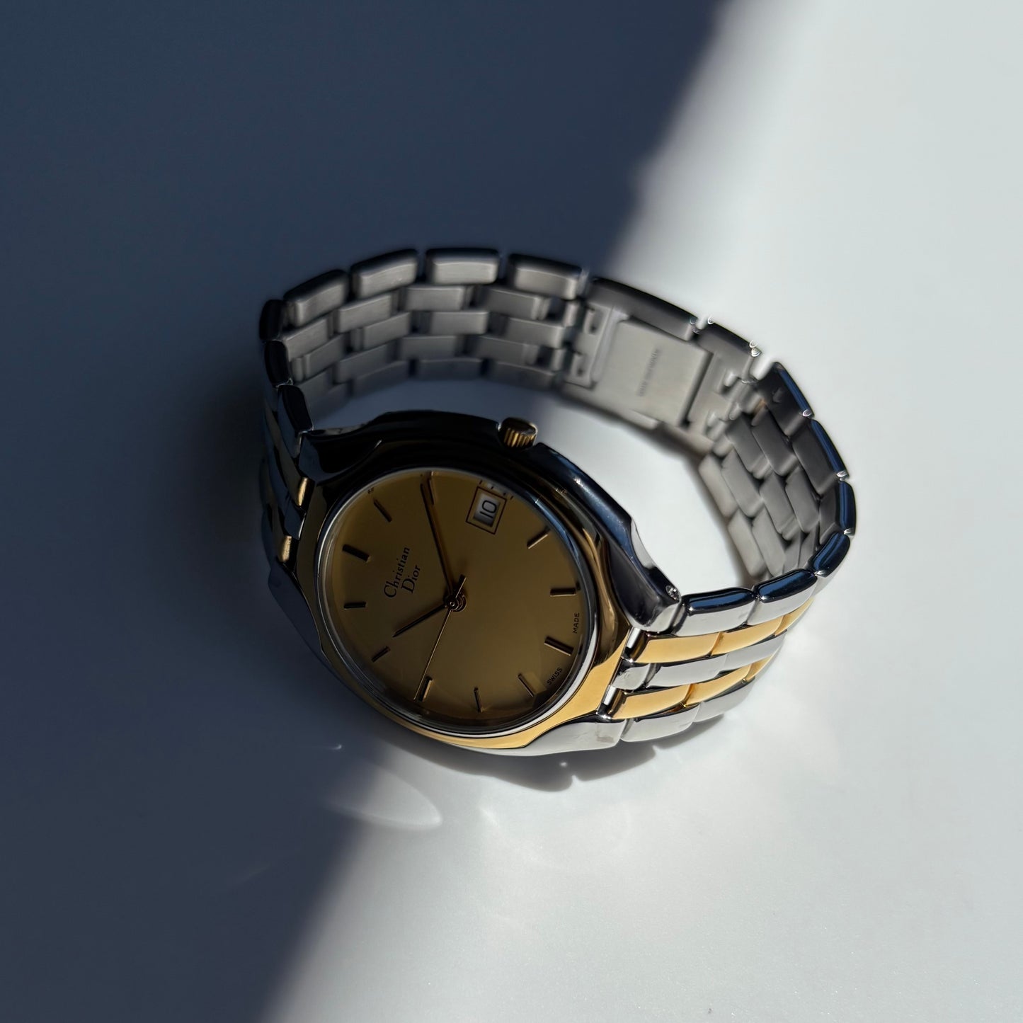 Dior 1990s Date Round Dial Gold Plated Two Tone Watch (Large)