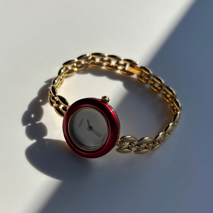 Gucci 1990s Interchangeable Bezel Gold Plated Rice Chain Watch with 6 bezels, case (175mm)